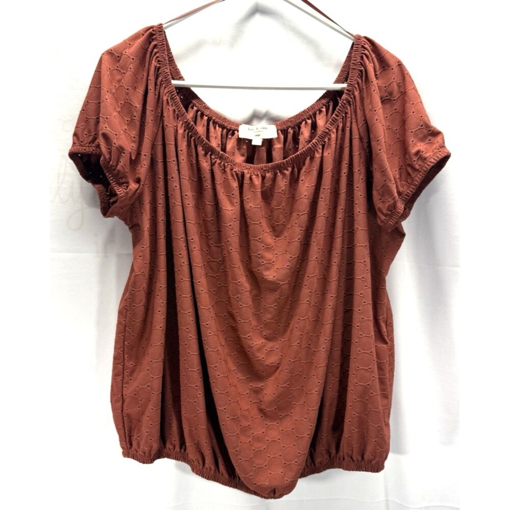 Kim & Cami Boho Rust Colored Short Sleeve Blouse Size Large